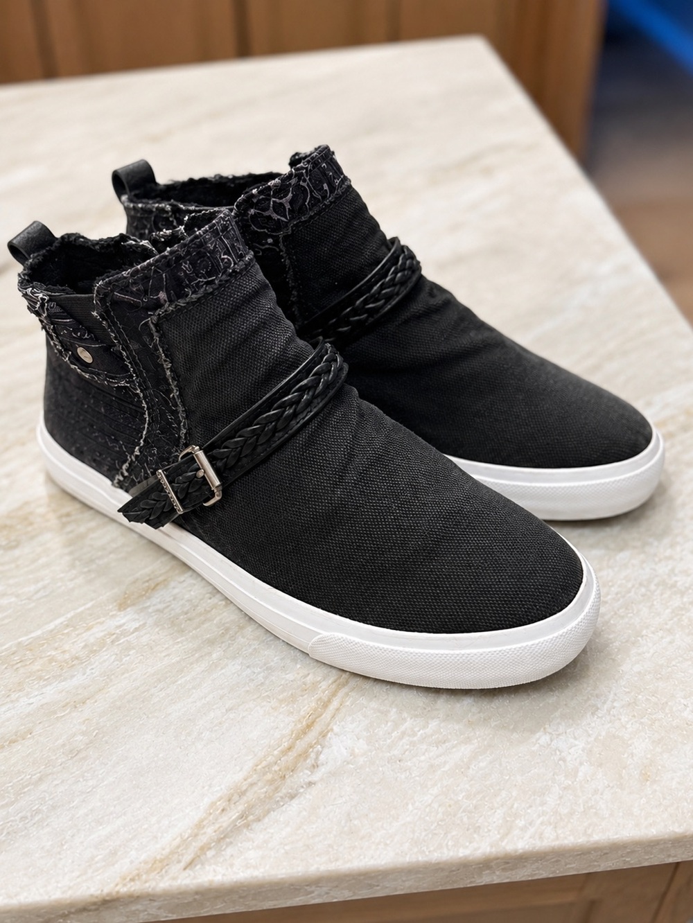 Blowfish Malibu Black Paisley High Top Sneakers Distressed Boho Skate Shoes
